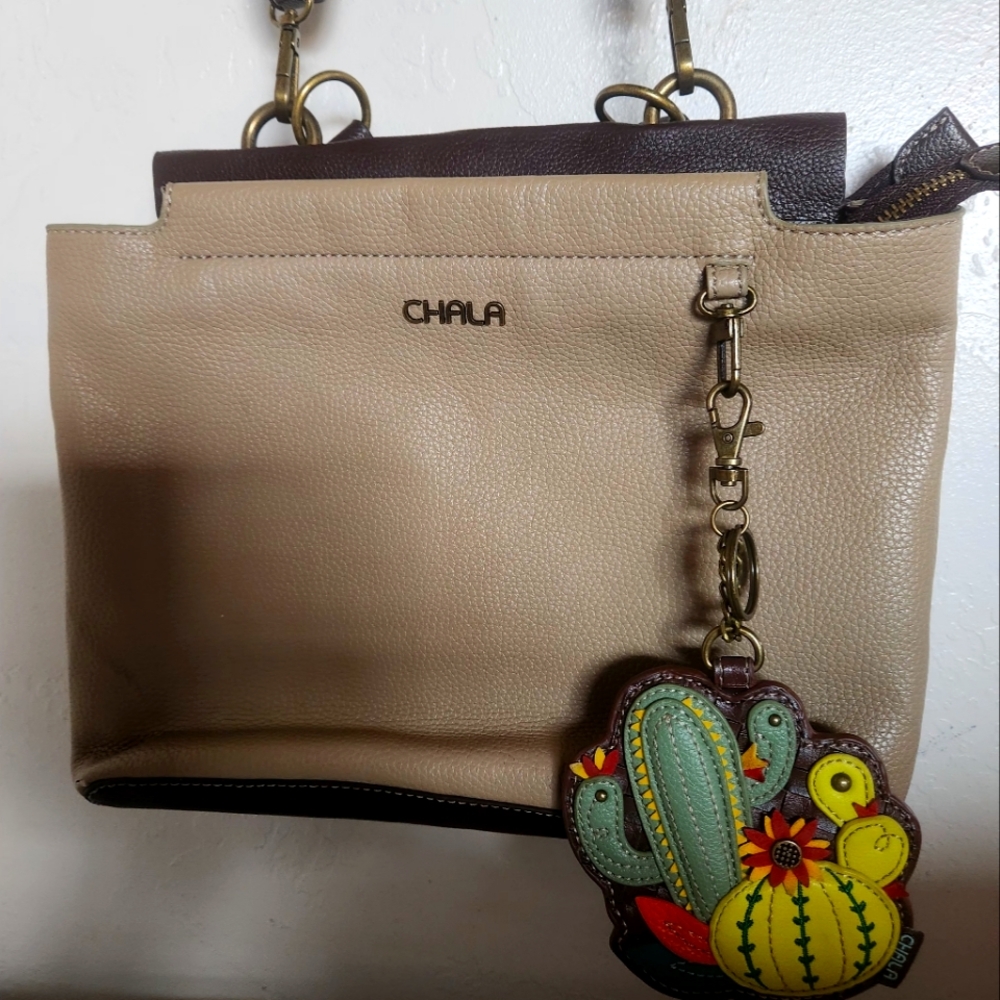 nwot CHARMING chala CROSSBODY PURSE satchel shoulder CONVERTIBLE bag tan & brown